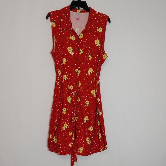 NO BOUNDARIES Red Floral Sleeveless Short Stretch Knit Shirt Dress; Size 3XL - Picture 1 of 5